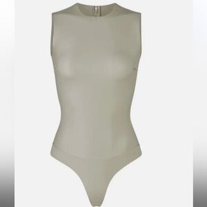NWT SKIMS Faux Leather Crew Neck Bodysuit in Shell size S